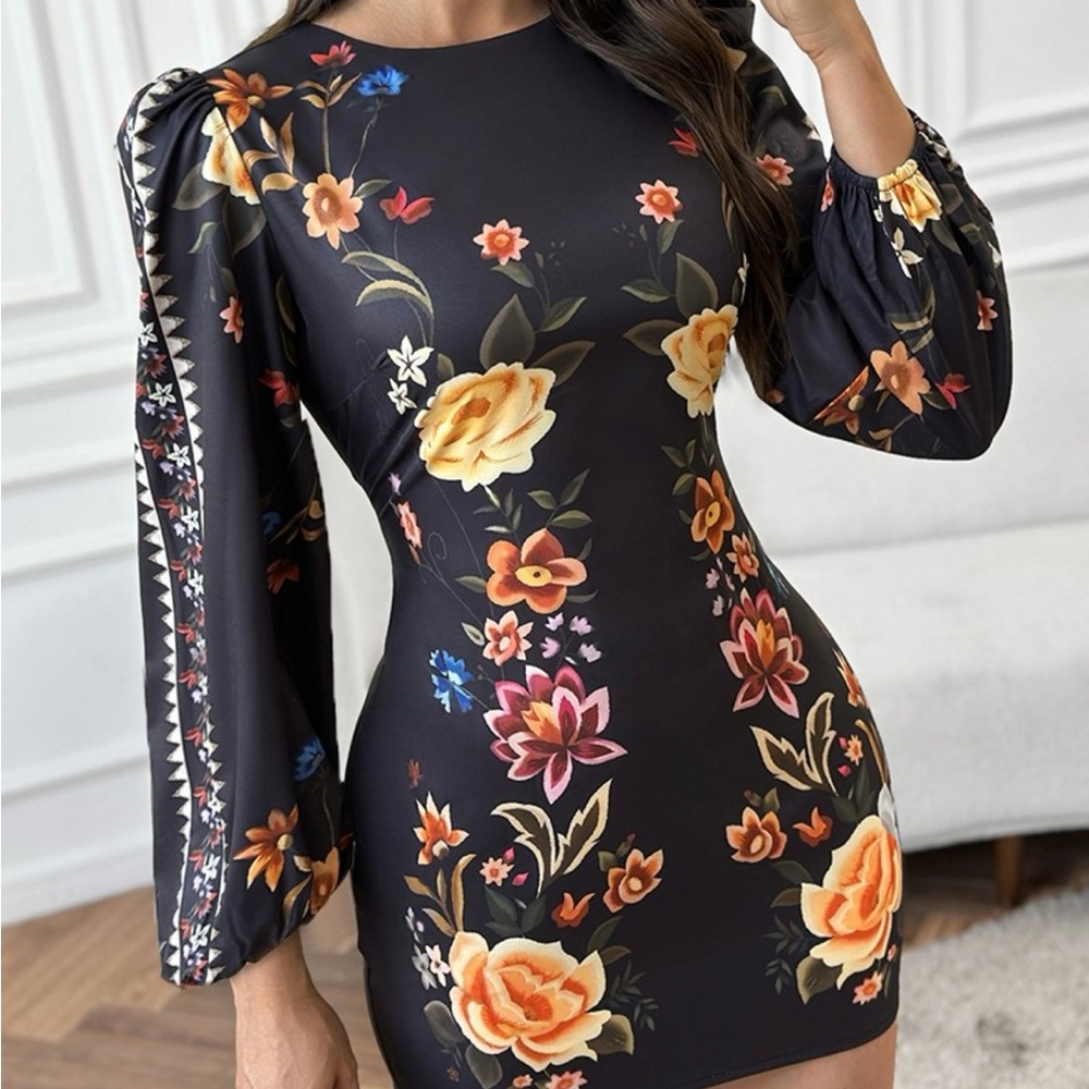 Floral Black Blouse with Colorful Accents